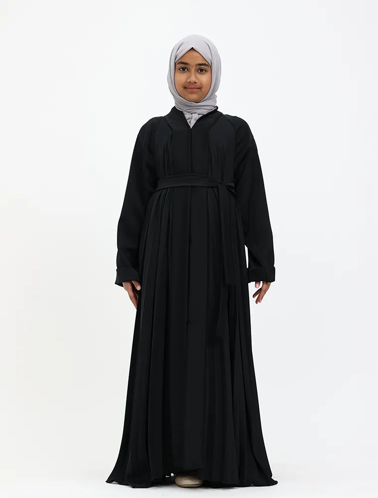 Girls Black Pleated Silhouette Abaya